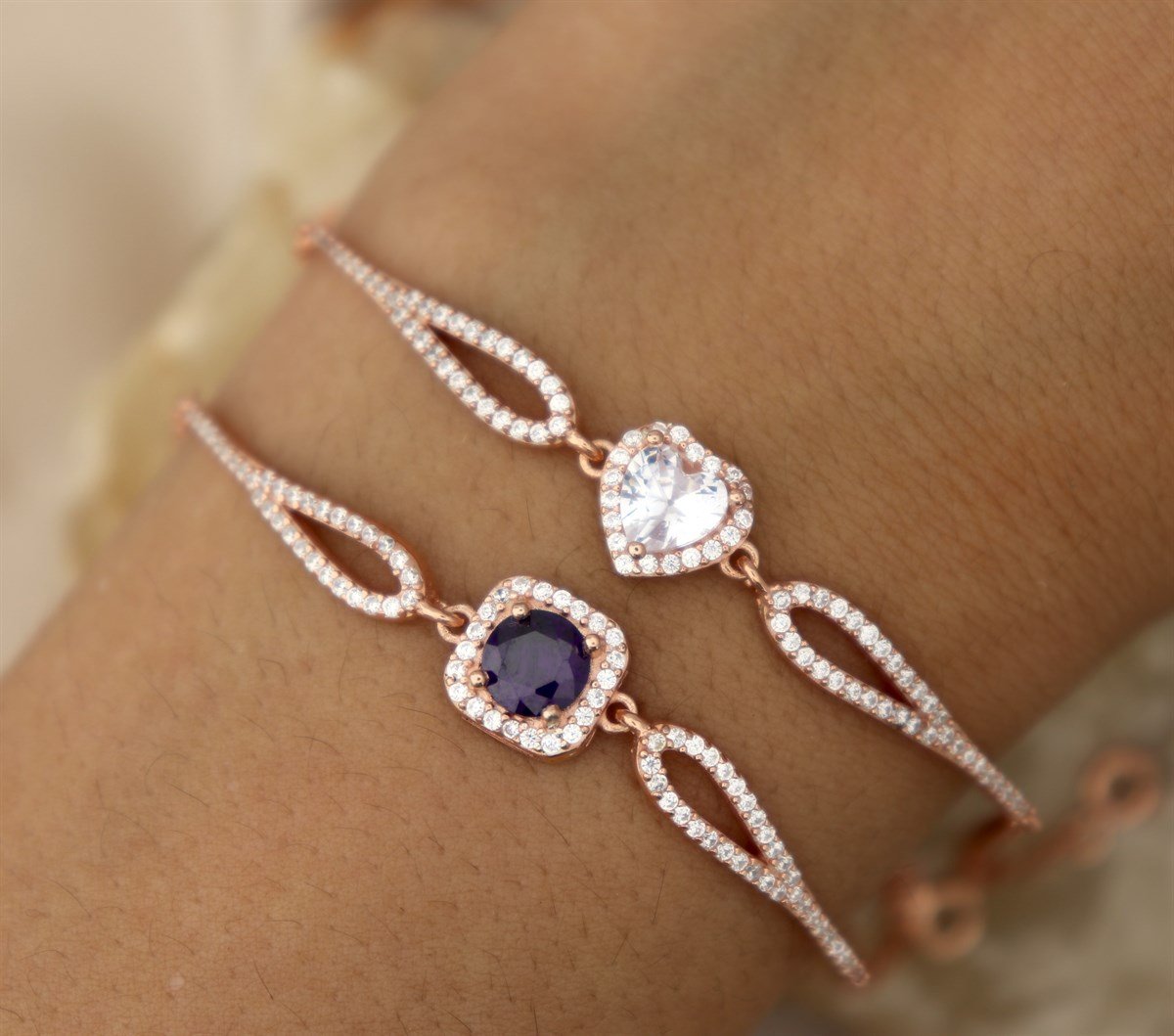 925 Ayar Gümüş Swarovski Kalp Bileklik