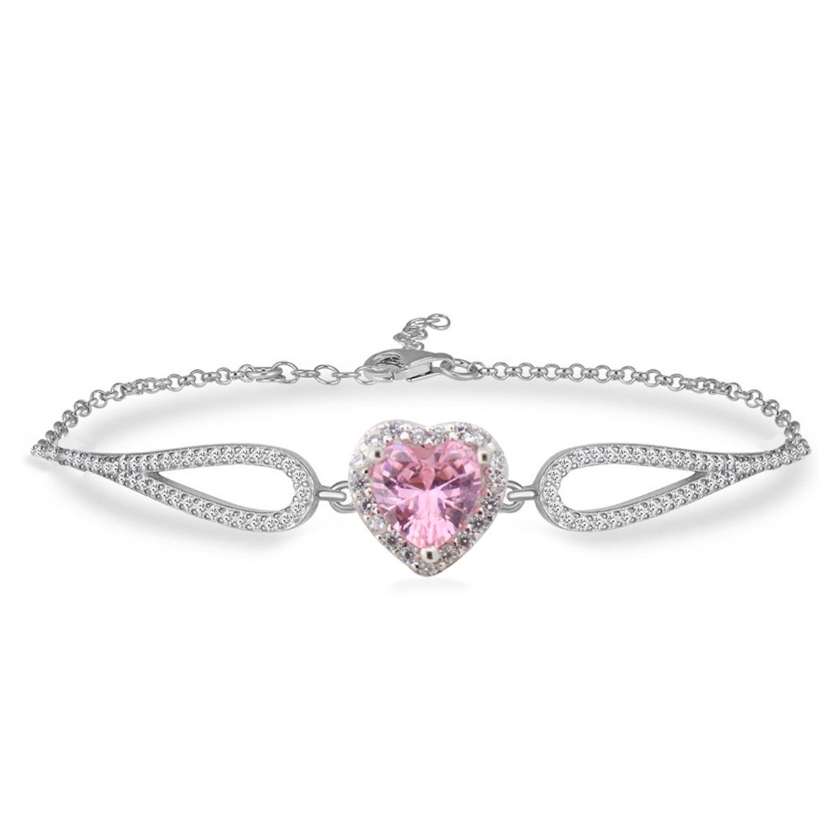 925 Ayar Gümüş Swarovski Pembe Kalp Bileklik