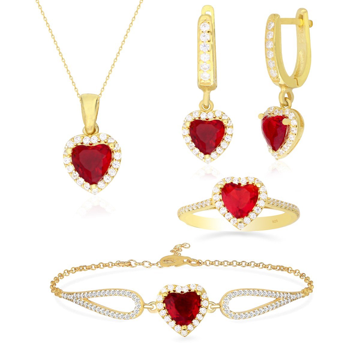 925 Ayar Gümüş Swarovski Pembe Kalp Takı Seti