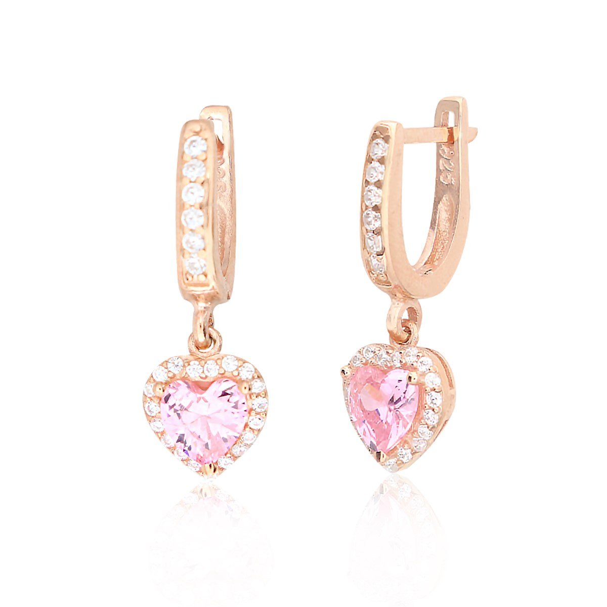 925 Ayar Gümüş Swarovski Rose Gold Kalp Takı Seti