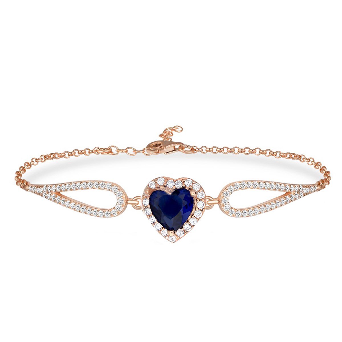 925 Ayar Gümüş Swarovski Safir ümrüt Kalp Bileklik