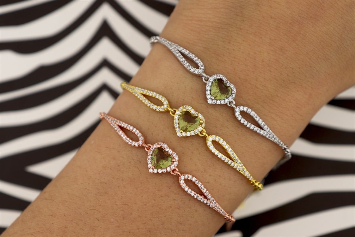 925 Ayar Gümüş Swarovski Zultanit Taş Kalp Bileklik