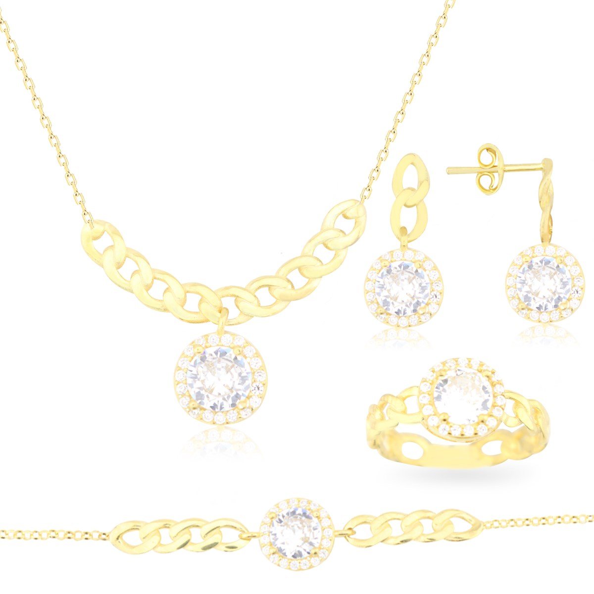 925 Ayar Gümüş Takı Seti Altın KaplamaZincir Detay