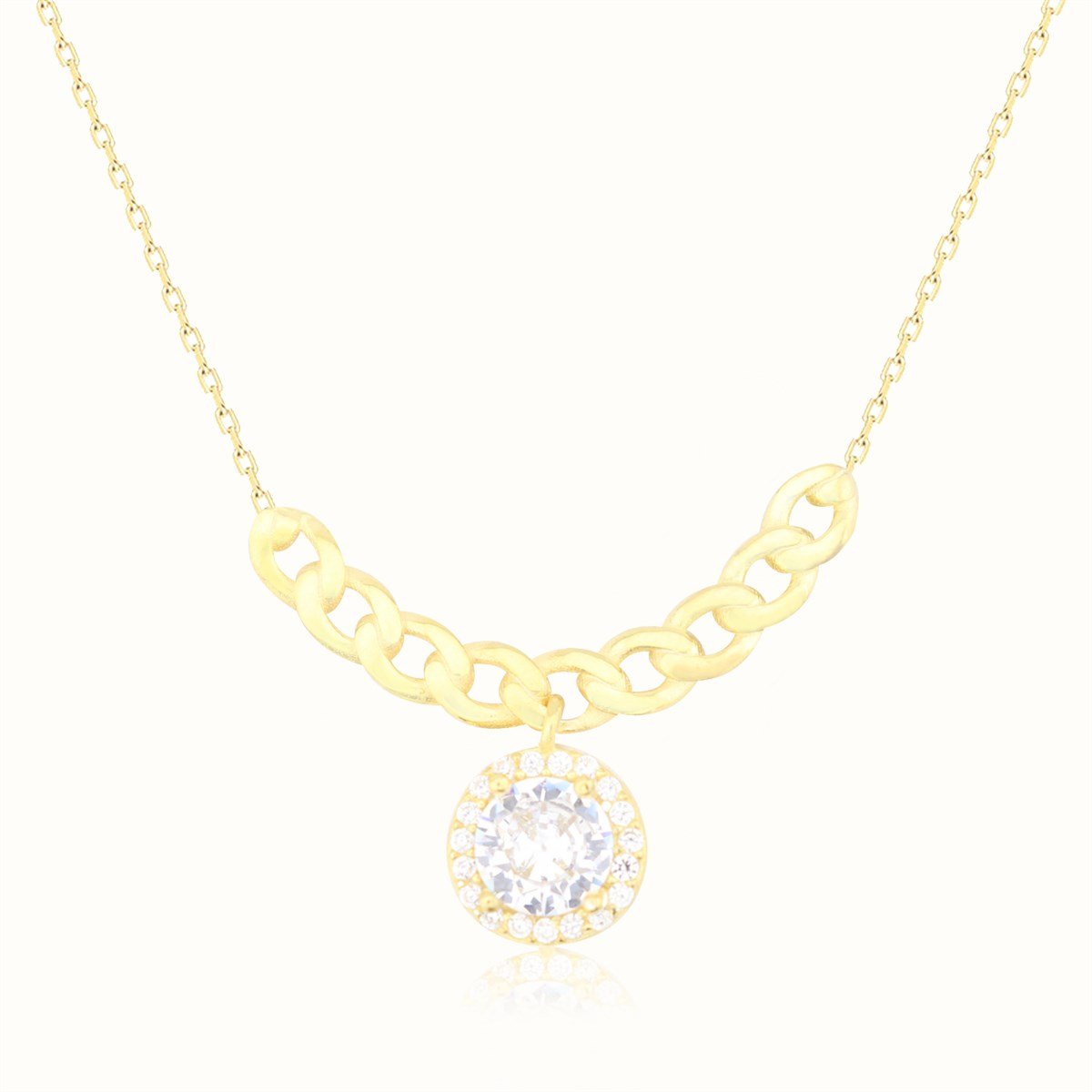 925 Ayar Gümüş Takı Seti Altın KaplamaZincir Detay