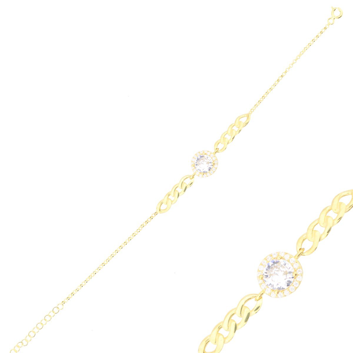 925 Ayar Gümüş Takı Seti Altın KaplamaZincir Detay