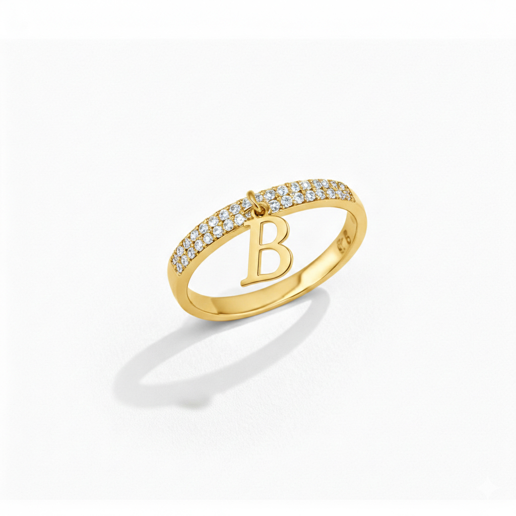 925 Ayar Gümüş Taşlı Yarım Tur Alyans Harf Yüzük