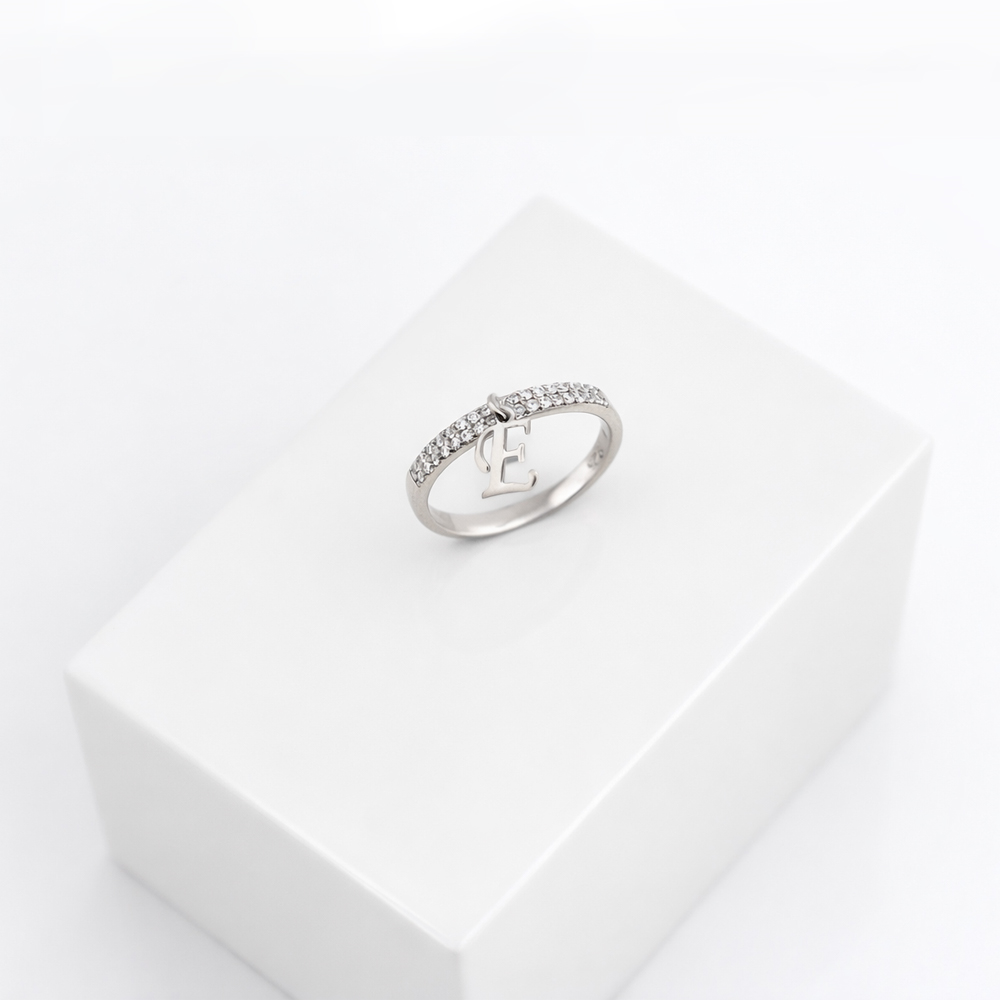 925 Ayar Gümüş Taşlı Yarım Tur Alyans Harf Yüzük