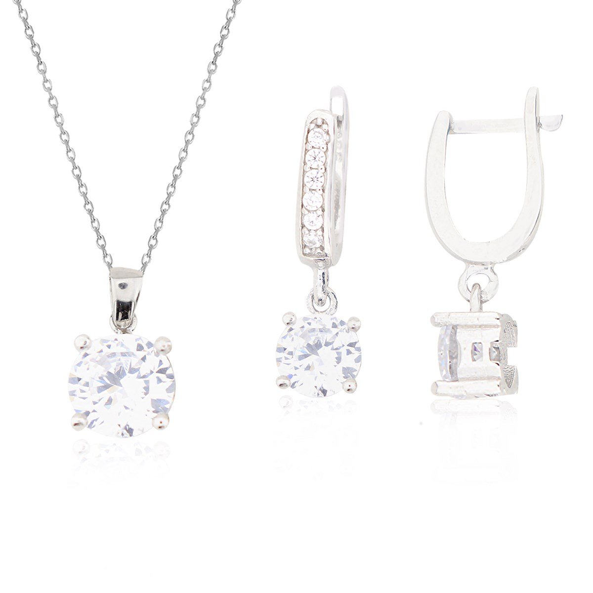 925 Ayar Gümüş Tek Taş Takı Seti