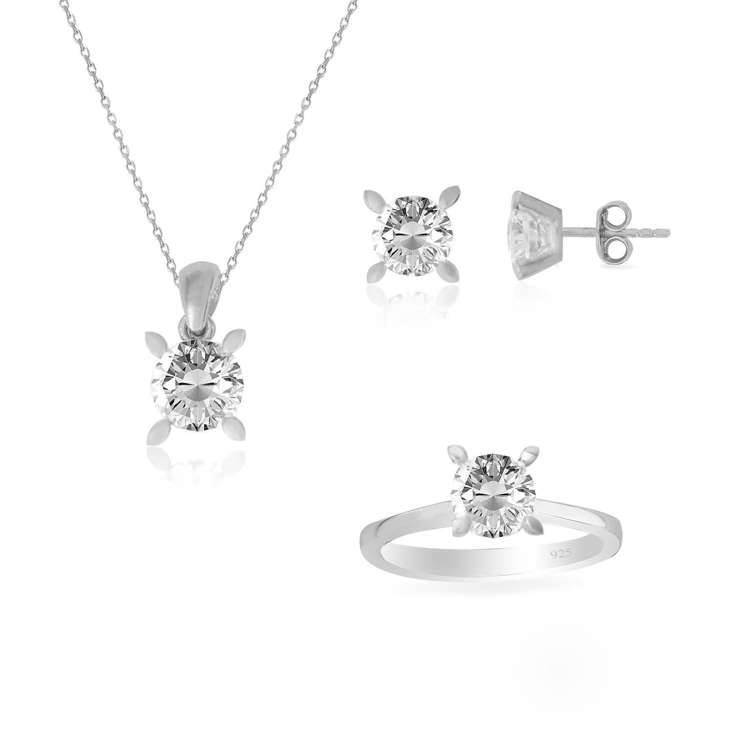 925 Ayar Gümüş Tektaş Takı Seti