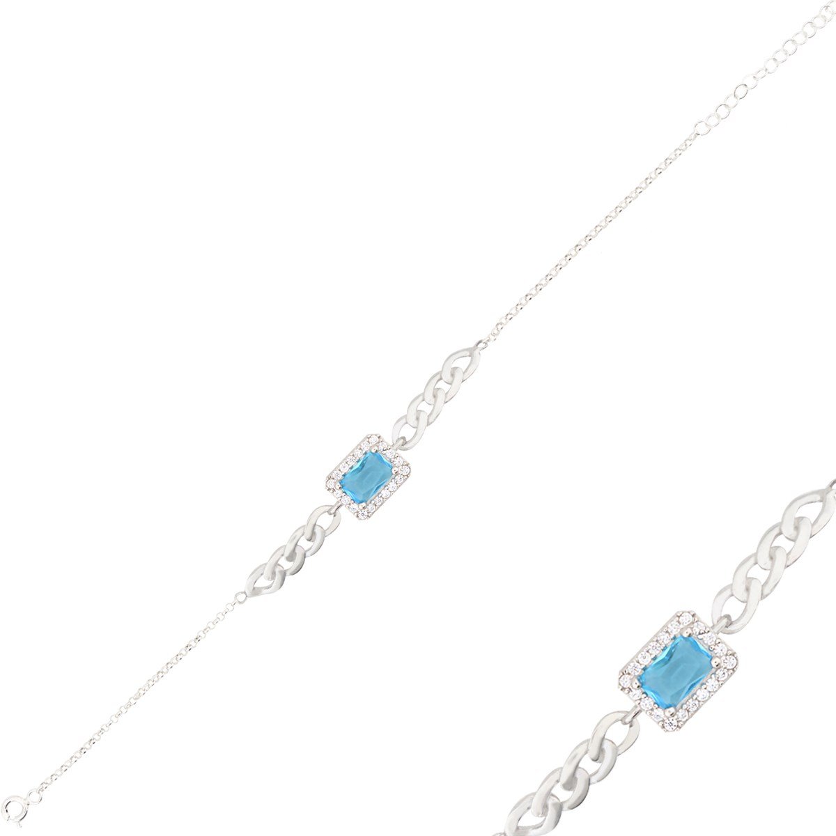 925 Ayar Gümüş Turkuaz Baget Takı Seti Zincir Detay