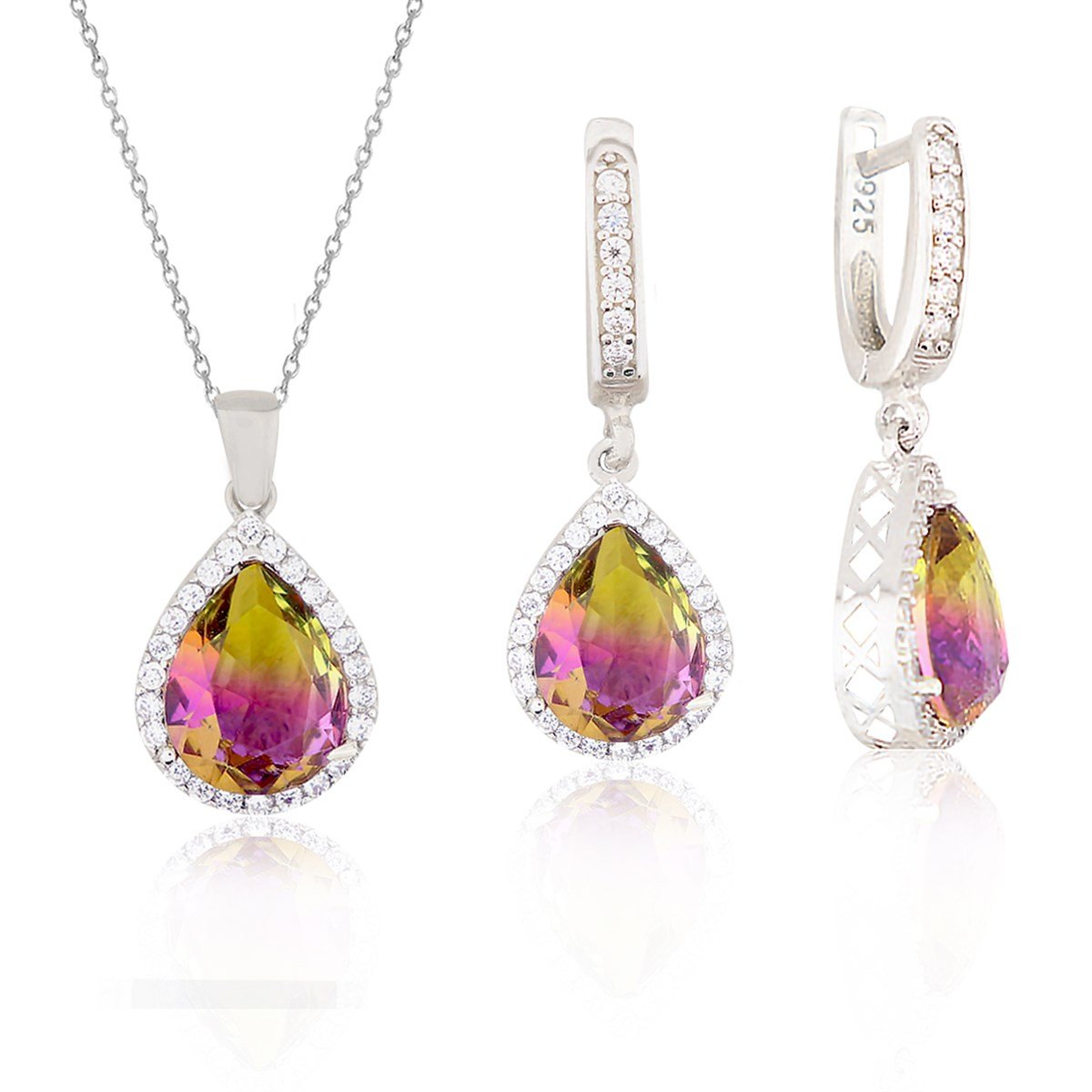 925 Ayar Gümüş Turmalin Damla Takı Seti