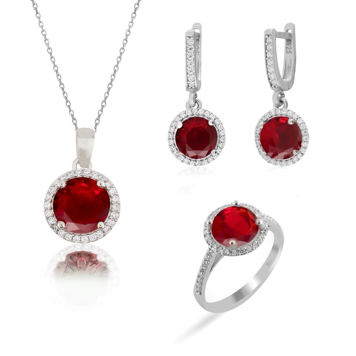 925 Ayar Gümüş Yakut Kırmızısı Takı Seti