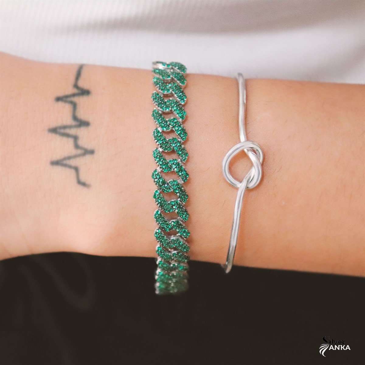 925 Ayar Gümüş Yeşil Gurmet Bileklik