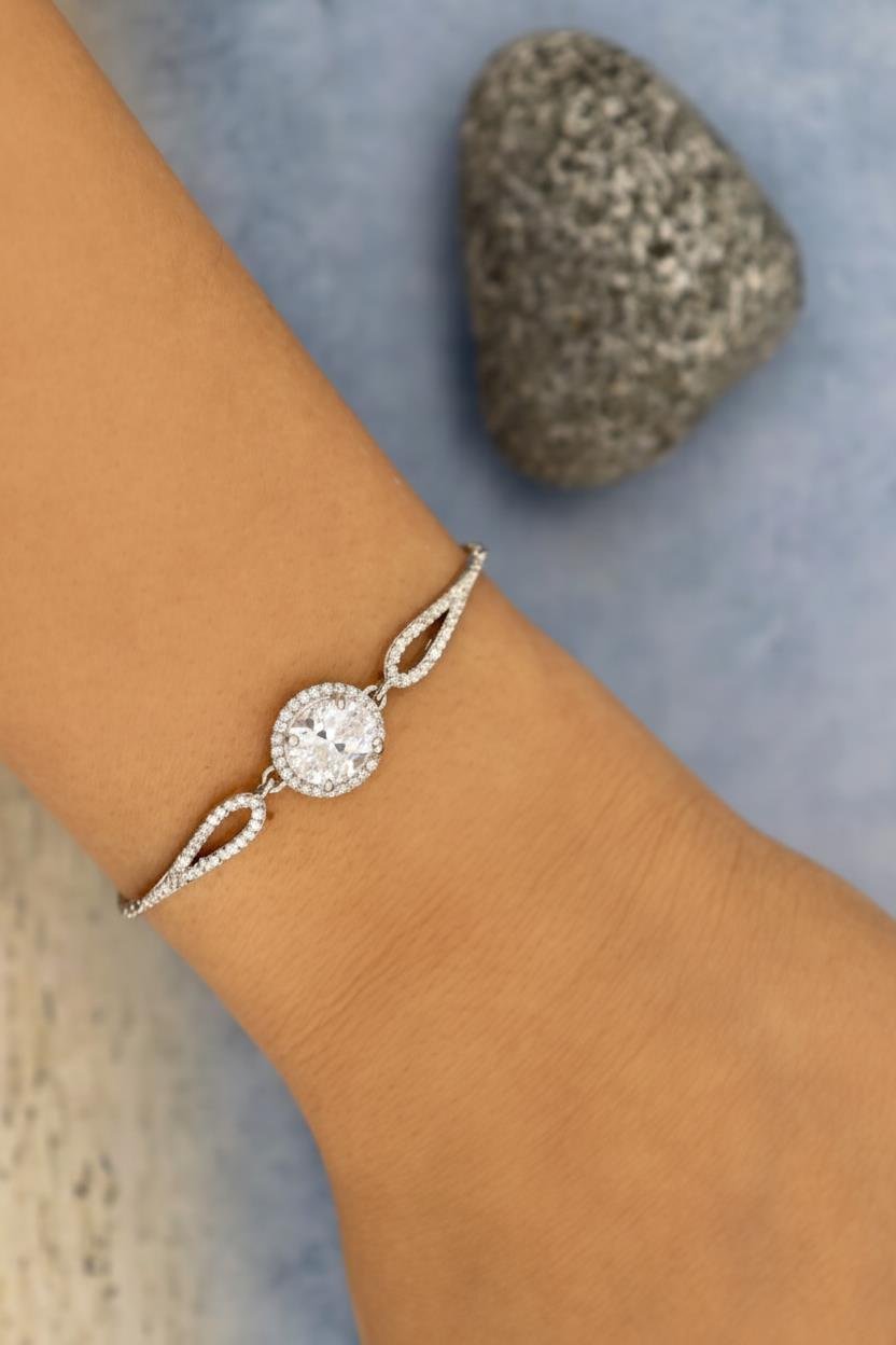 925 Ayar Gümüş Yuvarlak Kesim Bileklik