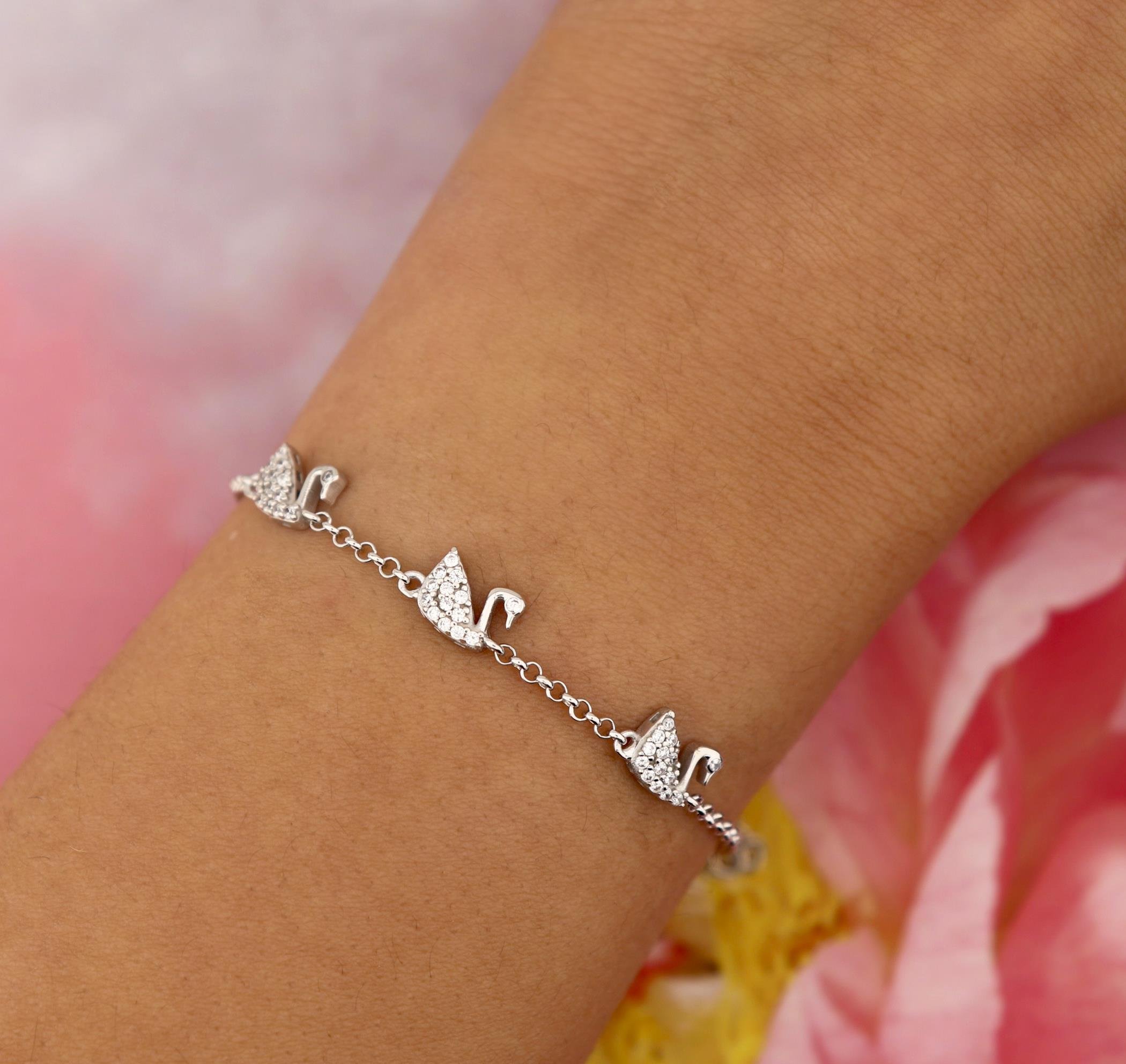 925 Ayar Gümüş Zirkon Taşlı Kuğu Bileklik