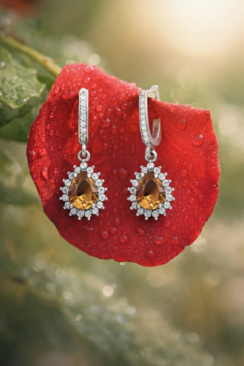 925 Ayar Gümüş Zultanit Damla Taşlı Anturaj Küpe