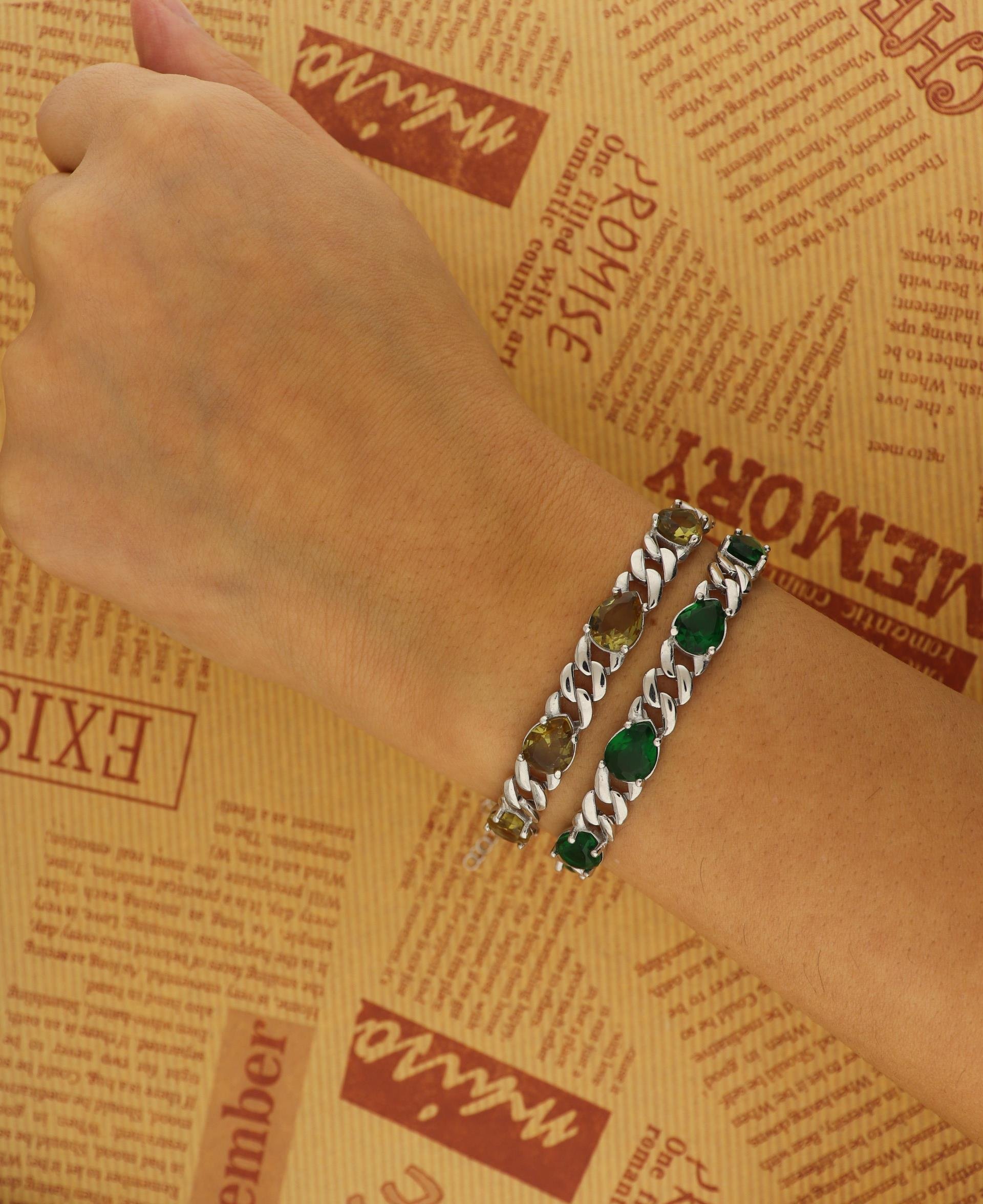 925 Ayar Gümüş Zultanit Damla Taşlı Gurmet Bileklik