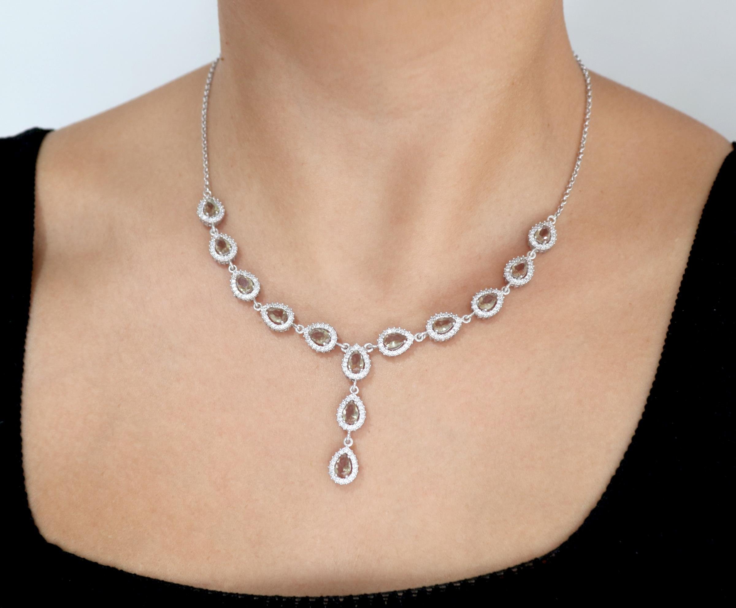 925 Ayar Gümüş Zultanit Damla Taşlı Pırlanta Montür Kolye