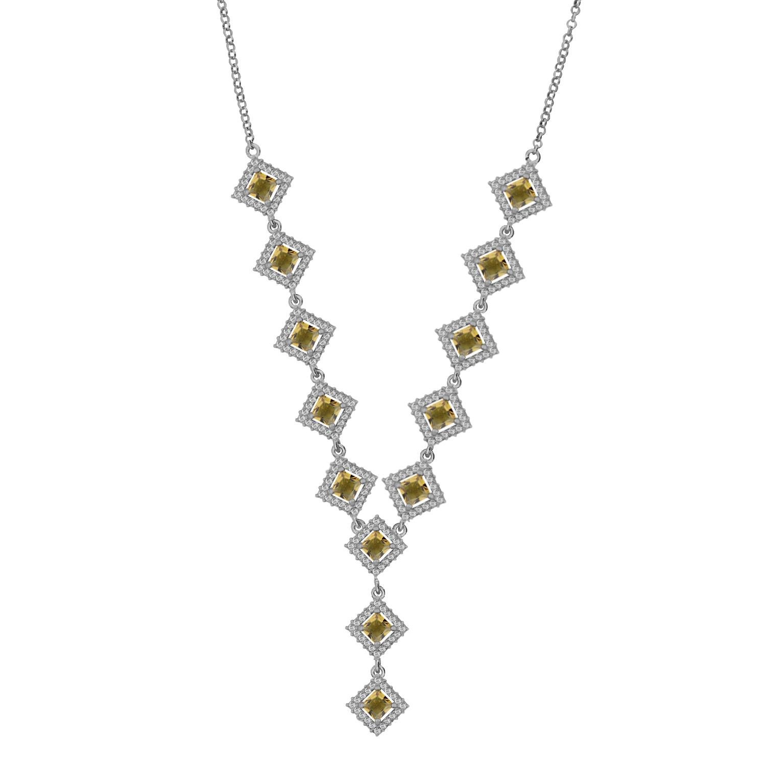 925 Ayar Gümüş Zultanit Kare Taşlı Pırlanta Montür Kolye