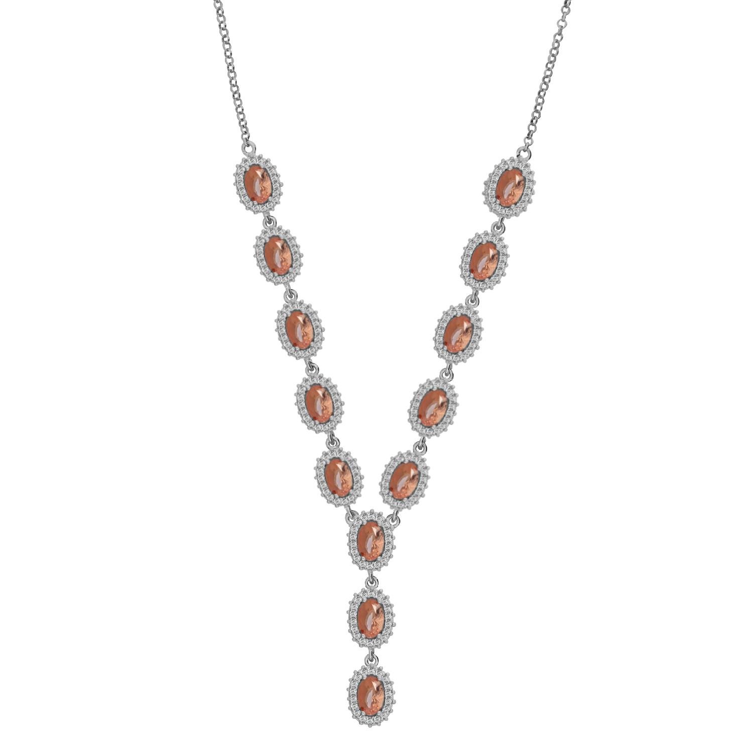 925 Ayar Gümüş Zultanit Oval Taşlı Pırlanta Montür Kolye