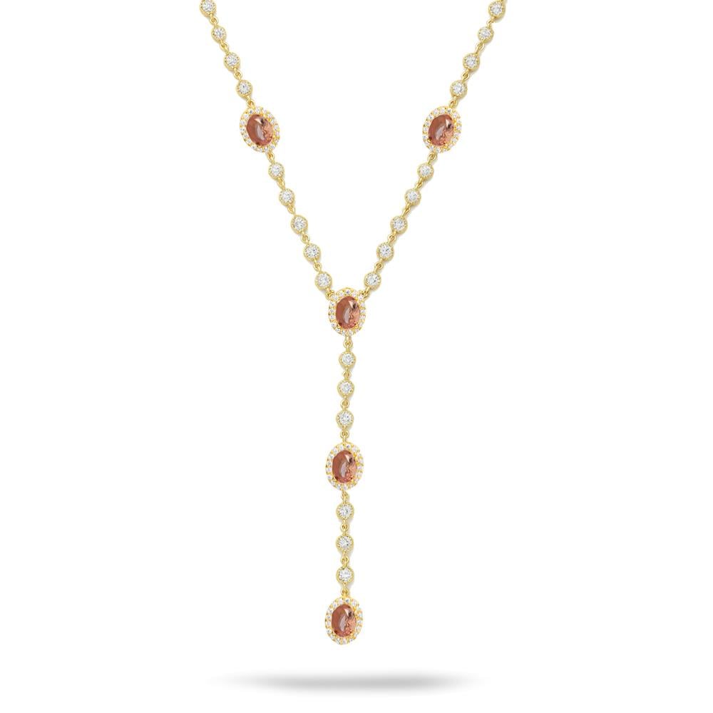 925 Ayar Gümüş Zultanit Oval Taşlı Y Model Su Yolu Detaylı Kolye