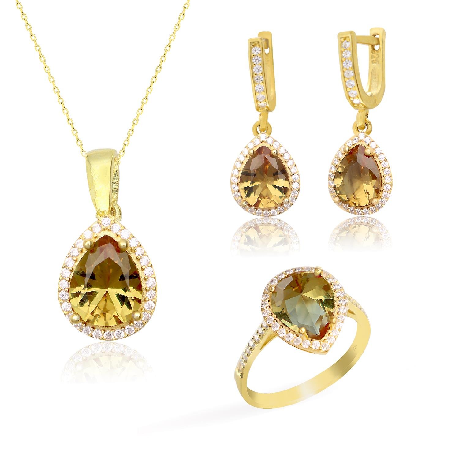 925 Ayar Gümüş Zultanit Su Damlası Takı Seti