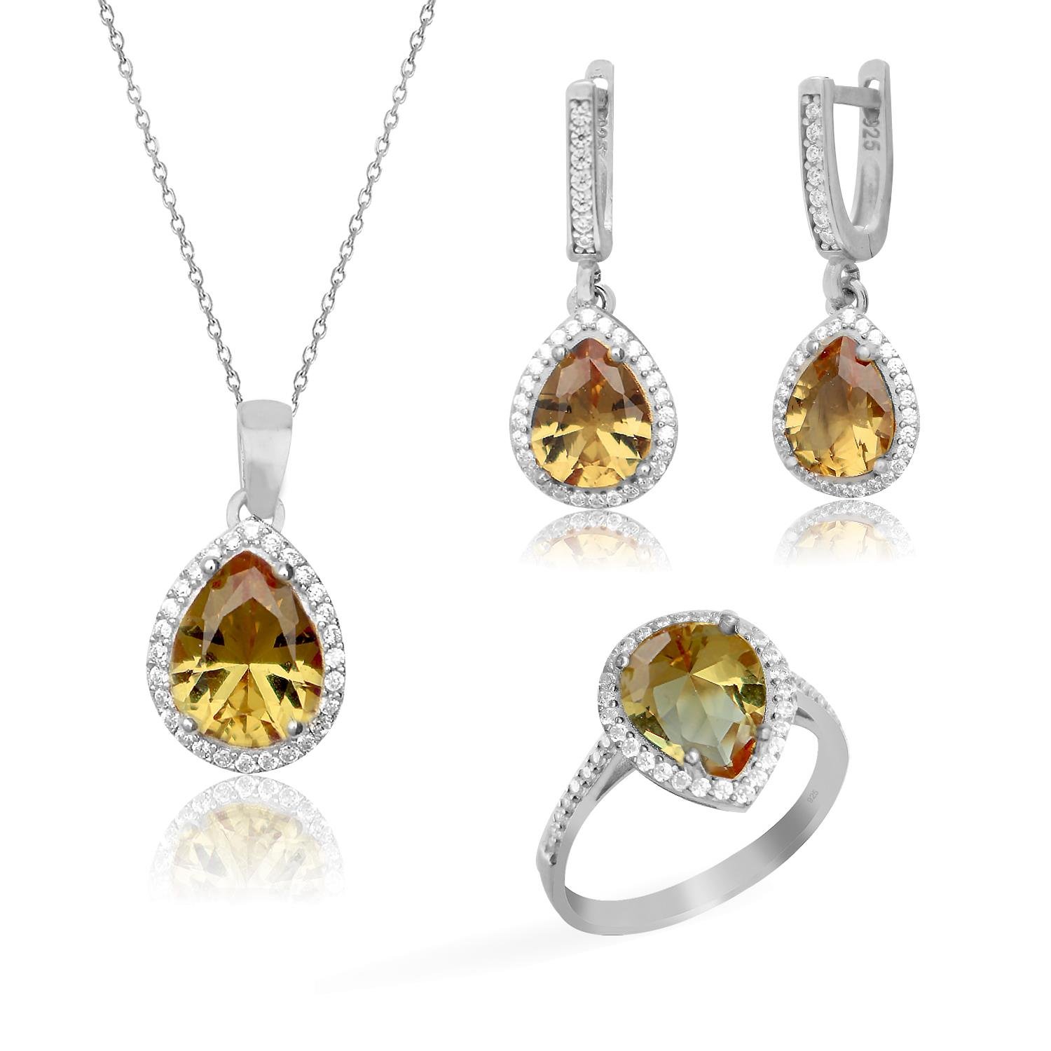 925 Ayar Gümüş Zultanit Su Damlası Takı Seti