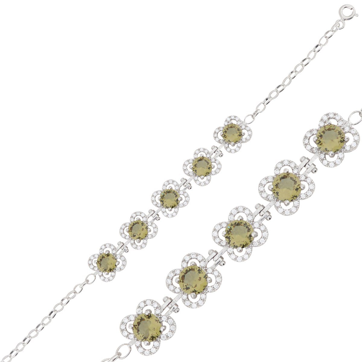 925 Ayar Gümüş Zultanit Taş Çiçek Bileklik