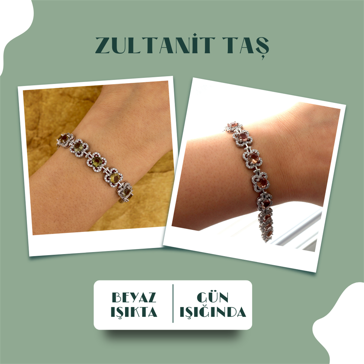 925 Ayar Gümüş Zultanit Taş Çiçek Model Gümüş Bileklik