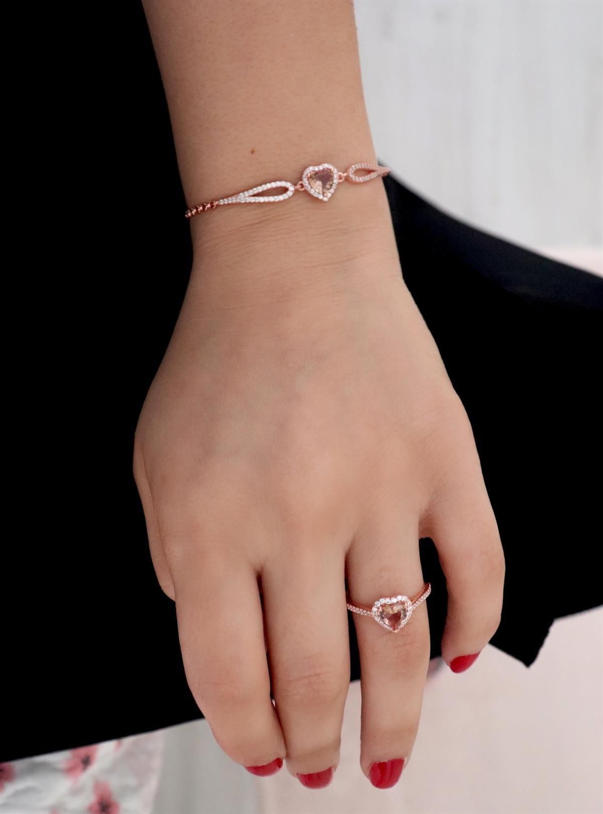 925 Ayar Gümüş Zultanit Taş Kalp Takı Seti