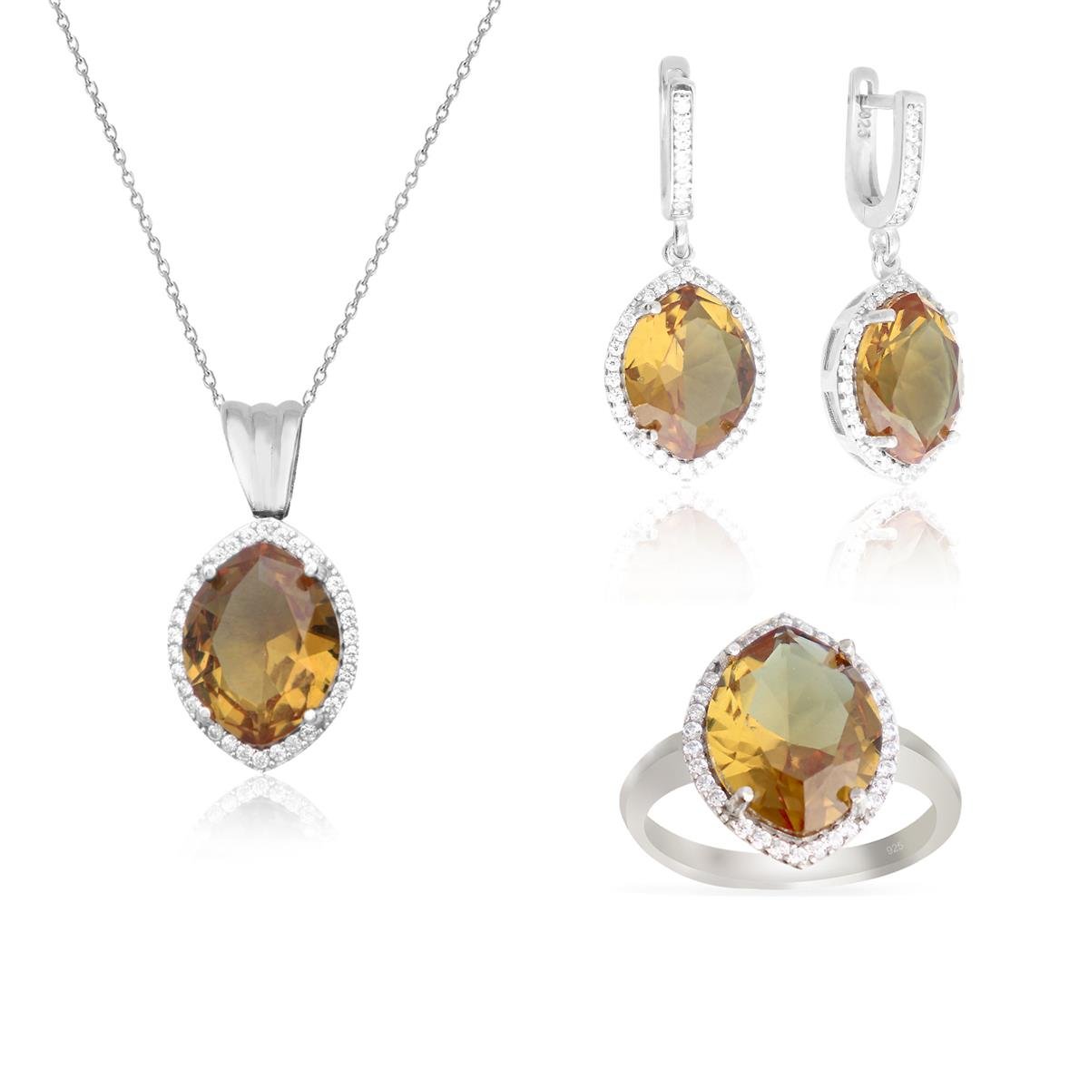 925 Ayar Gümüş Zultanit Taş Özel Kesim Markiz Takı Seti