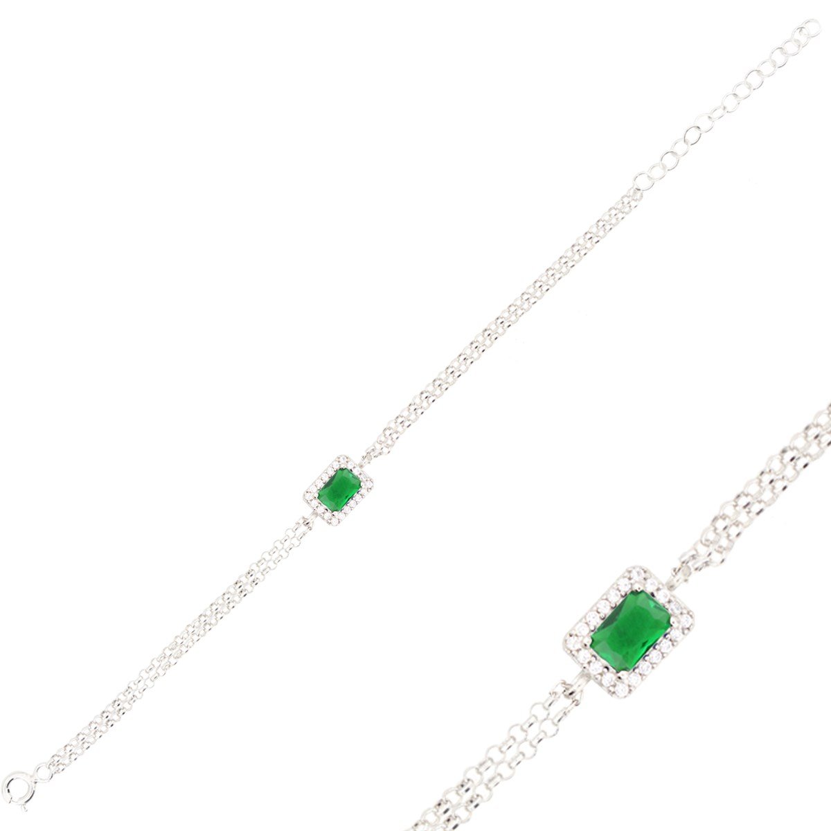 925 Ayar Gümüş Zümrüt Baget Bileklik