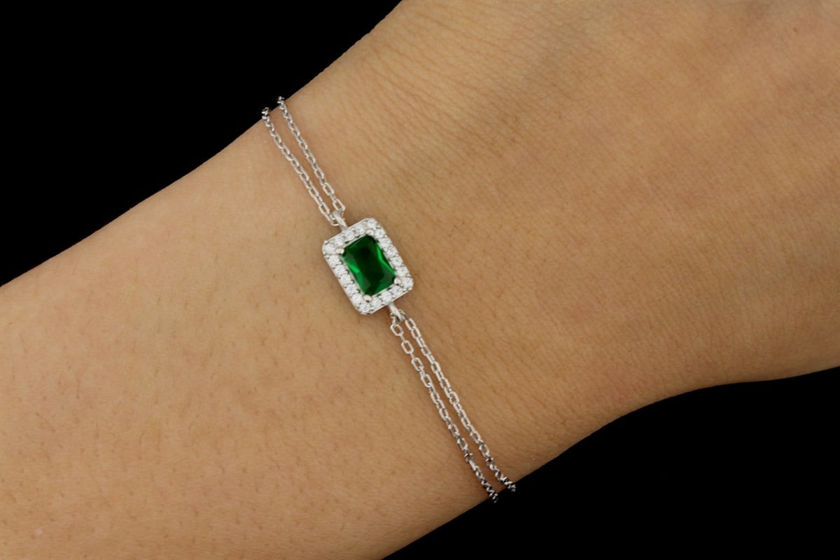 925 Ayar Gümüş Zümrüt Baget Bileklik