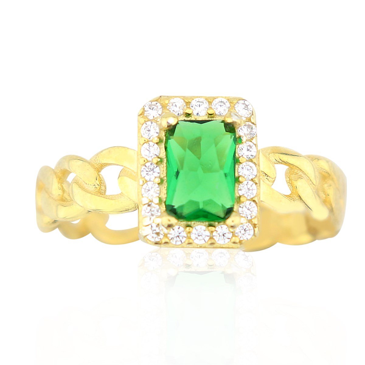 925 Ayar Gümüş Zümrüt Baget Takı Seti Zincir Detay