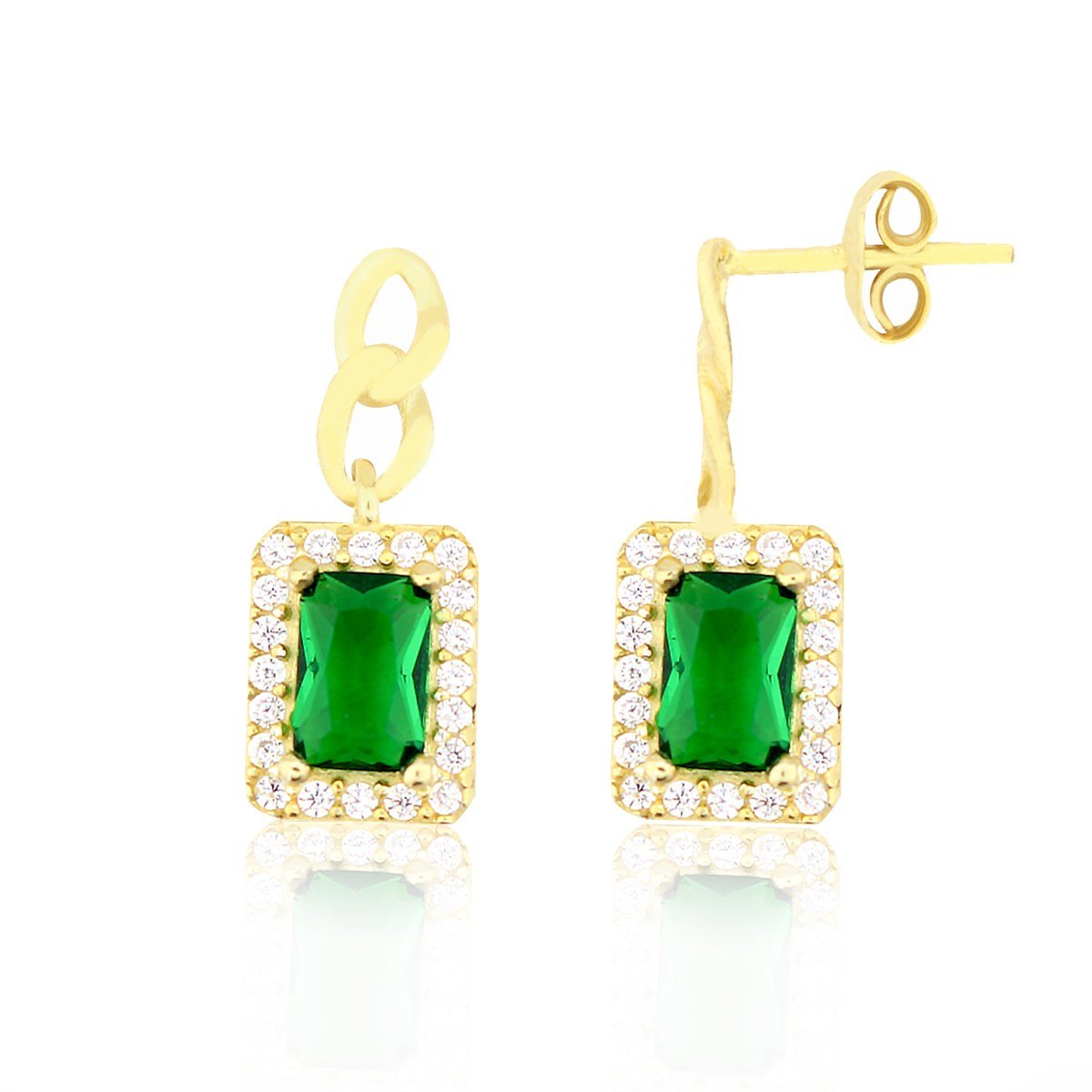 925 Ayar Gümüş Zümrüt Baget Takı Seti Zincir Detay