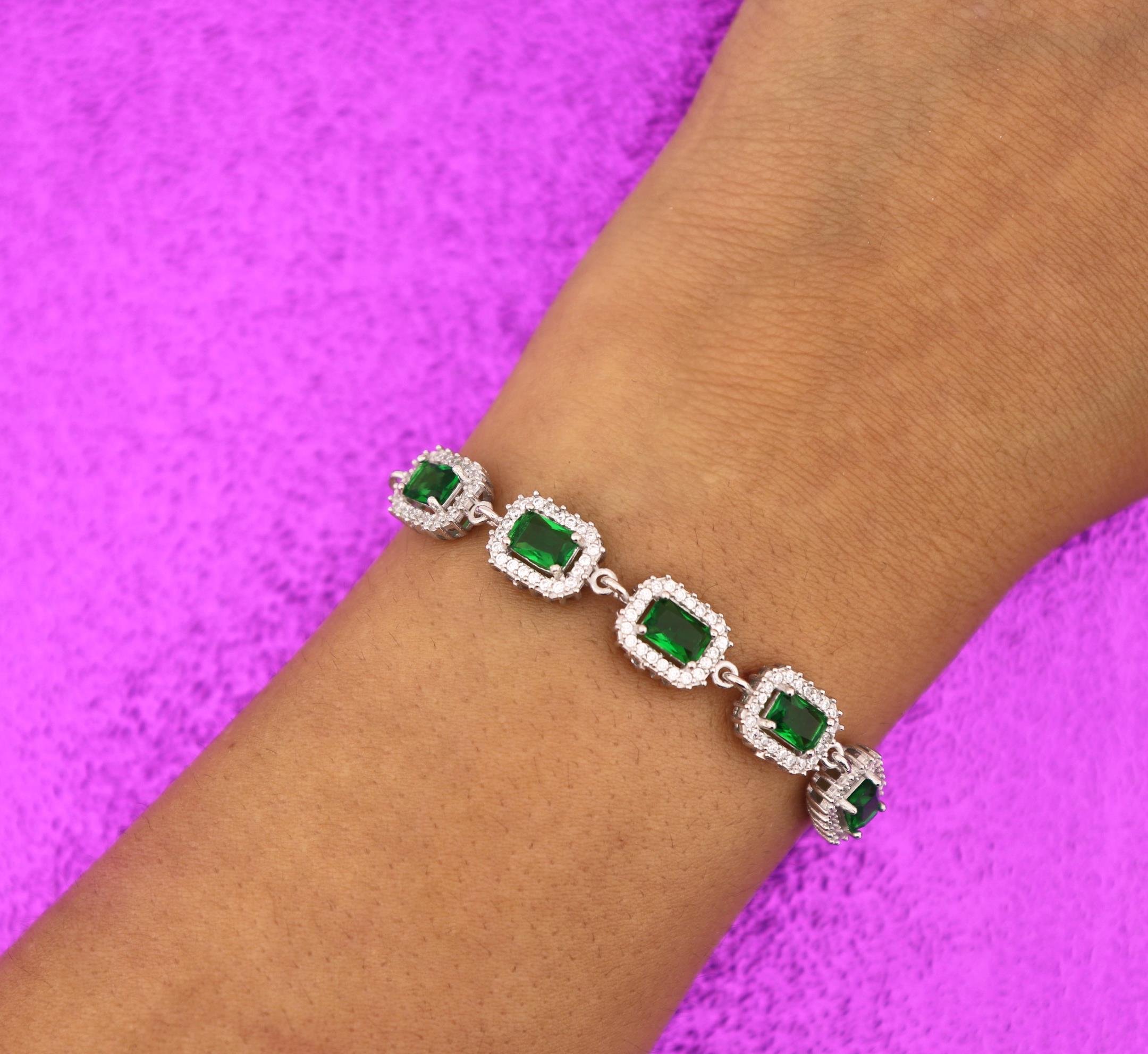 925 Ayar Gümüş Zümrüt Baget Taşlı Anturaj Bileklik