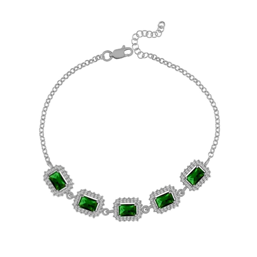 925 Ayar Gümüş Zümrüt Baget Taşlı Anturaj Bileklik