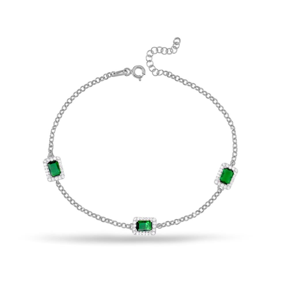 925 Ayar Gümüş Zümrüt Baget Taşlı Bileklik