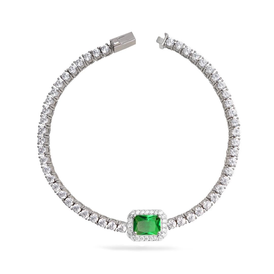 925 Ayar Gümüş Zümrüt Baget Taşlı Su Yolu Bileklik