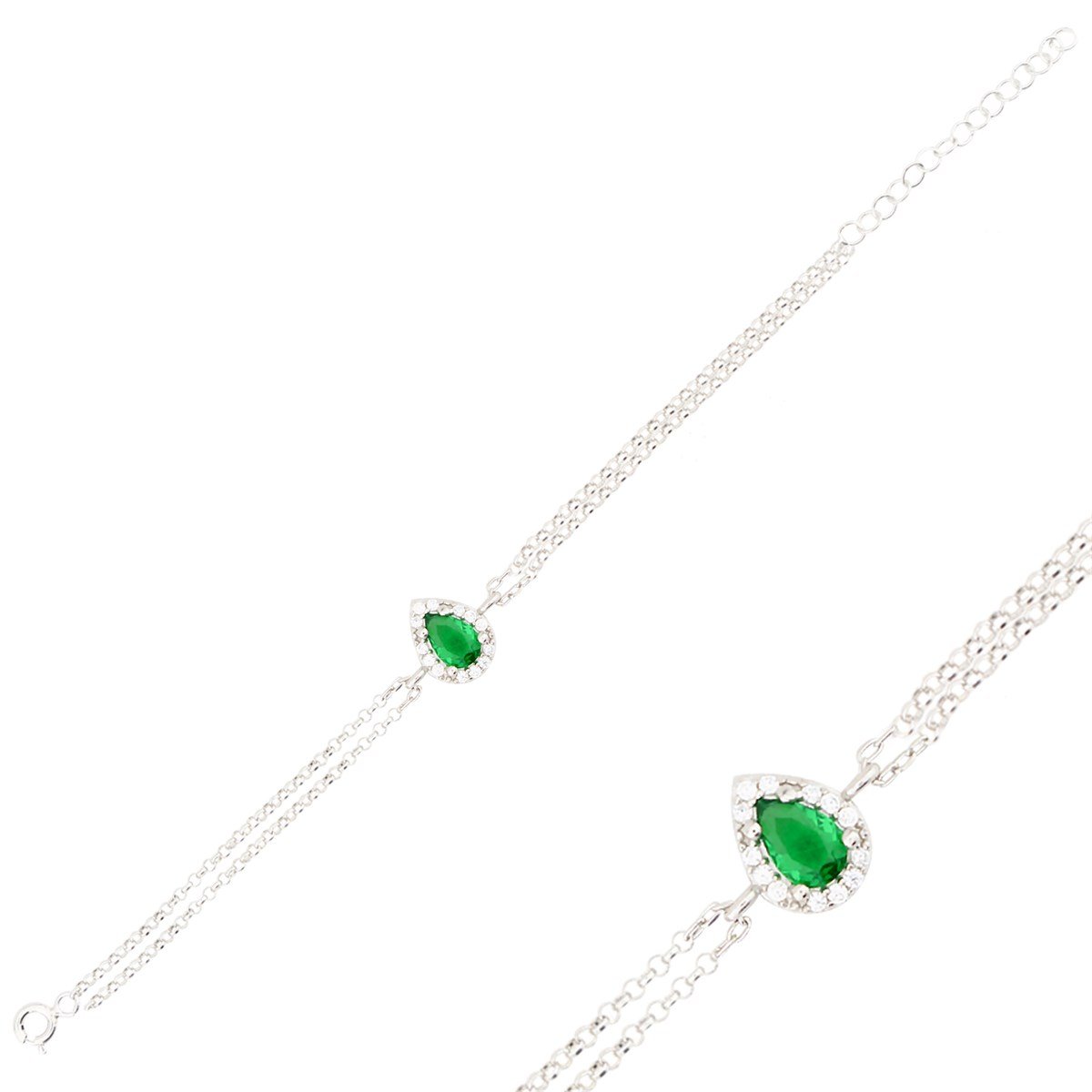 925 Ayar Gümüş Zümrüt Damla Bileklik