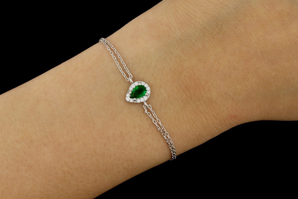 925 Ayar Gümüş Zümrüt Damla Bileklik