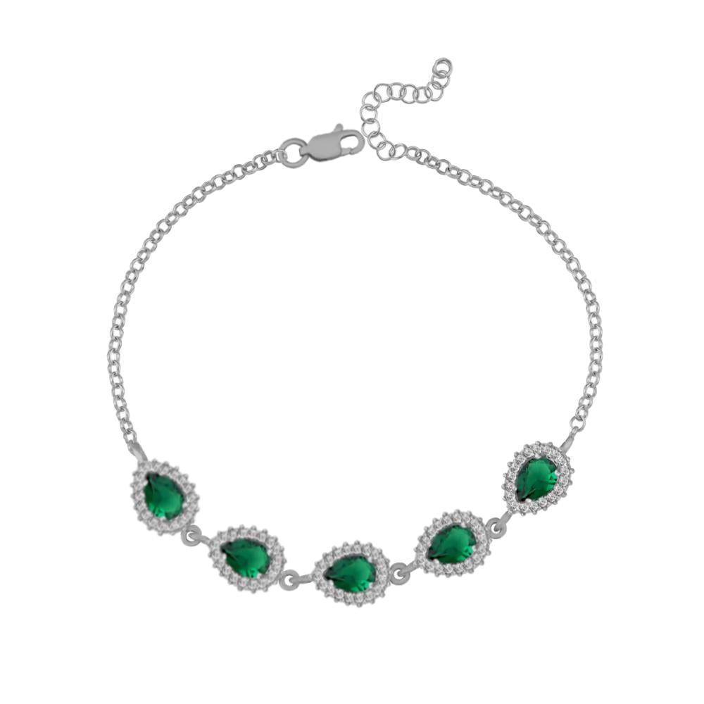 925 Ayar Gümüş Zümrüt Damla Taşlı Anturaj Bileklik
