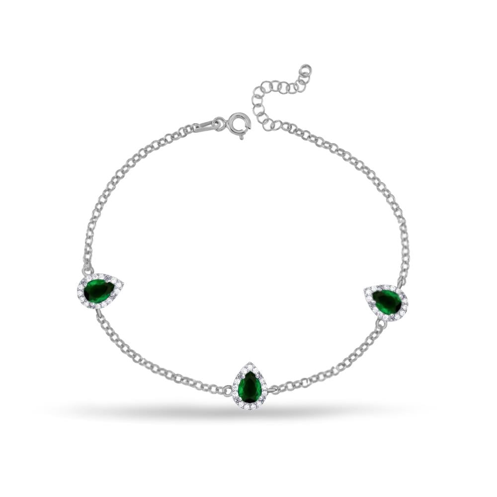 925 Ayar Gümüş Zümrüt Damla Taşlı Bileklik