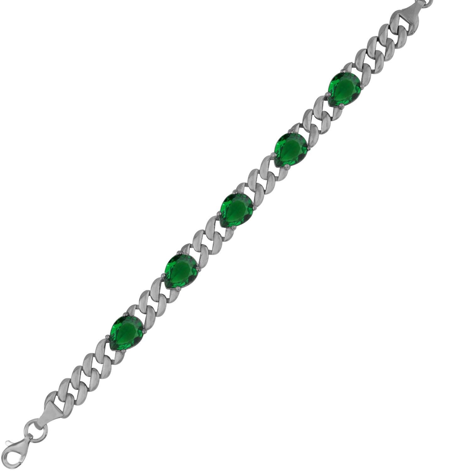 925 Ayar Gümüş Zümrüt Damla Taşlı Gurmet Bileklik