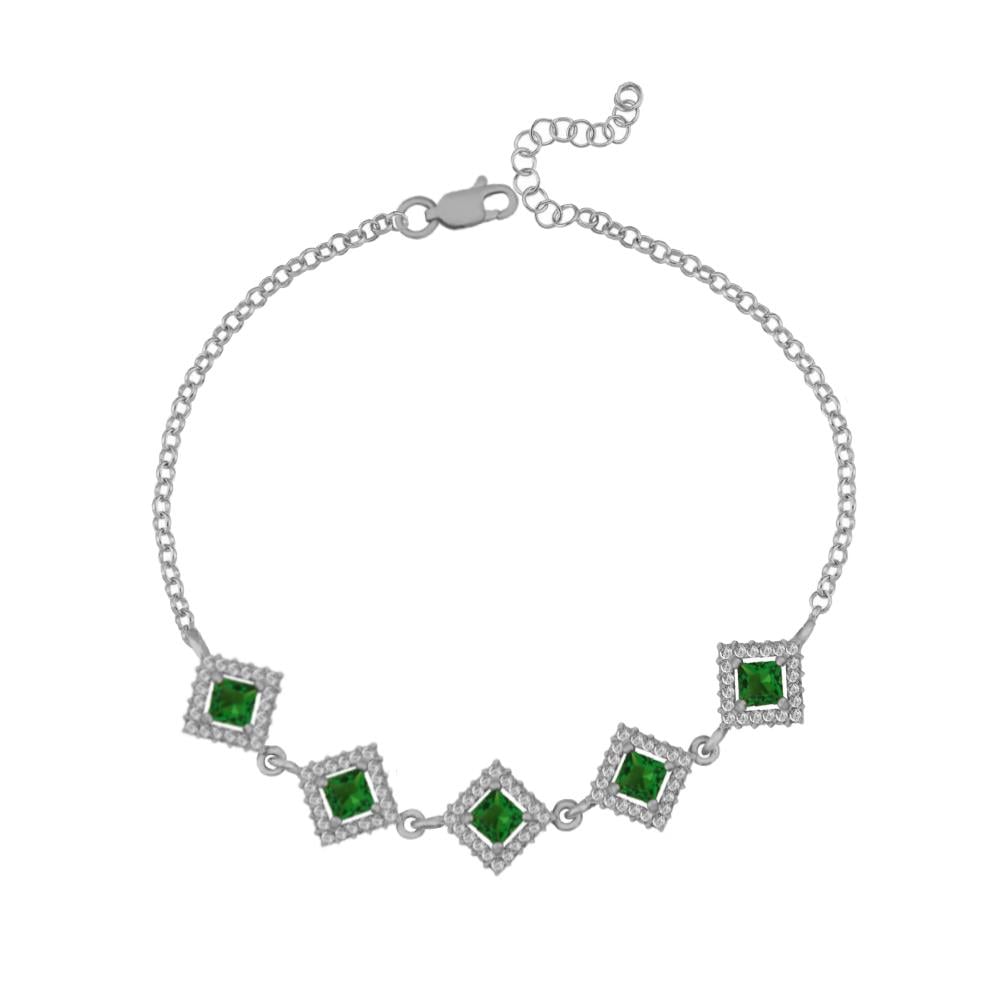 925 Ayar Gümüş Zümrüt Kare Taşlı Anturaj Bileklik