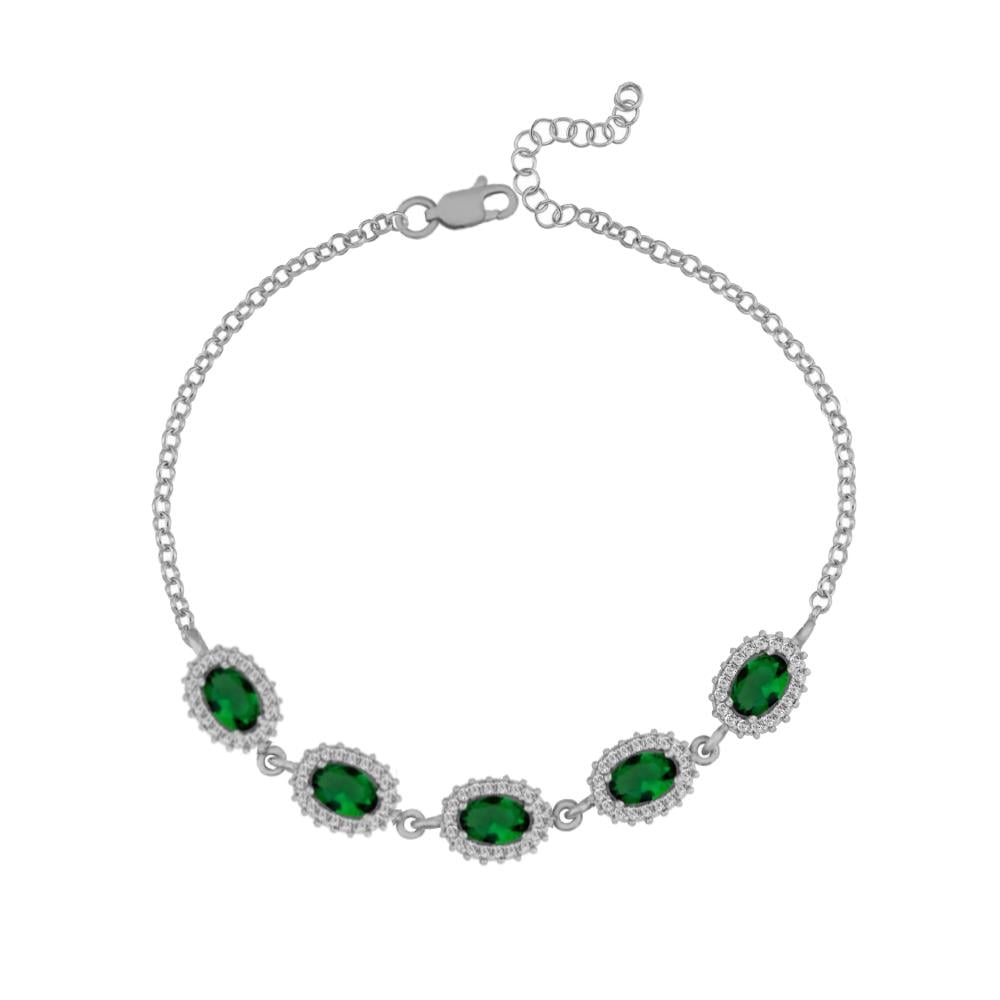925 Ayar Gümüş Zümrüt Oval Taşlı Anturaj Bileklik