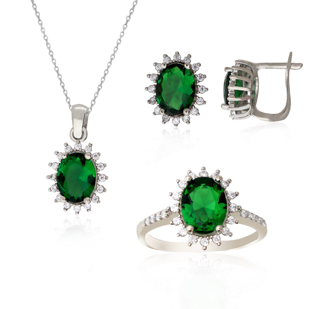 925 Ayar Gümüş Zümrüt Oval Taşlı Yüzük