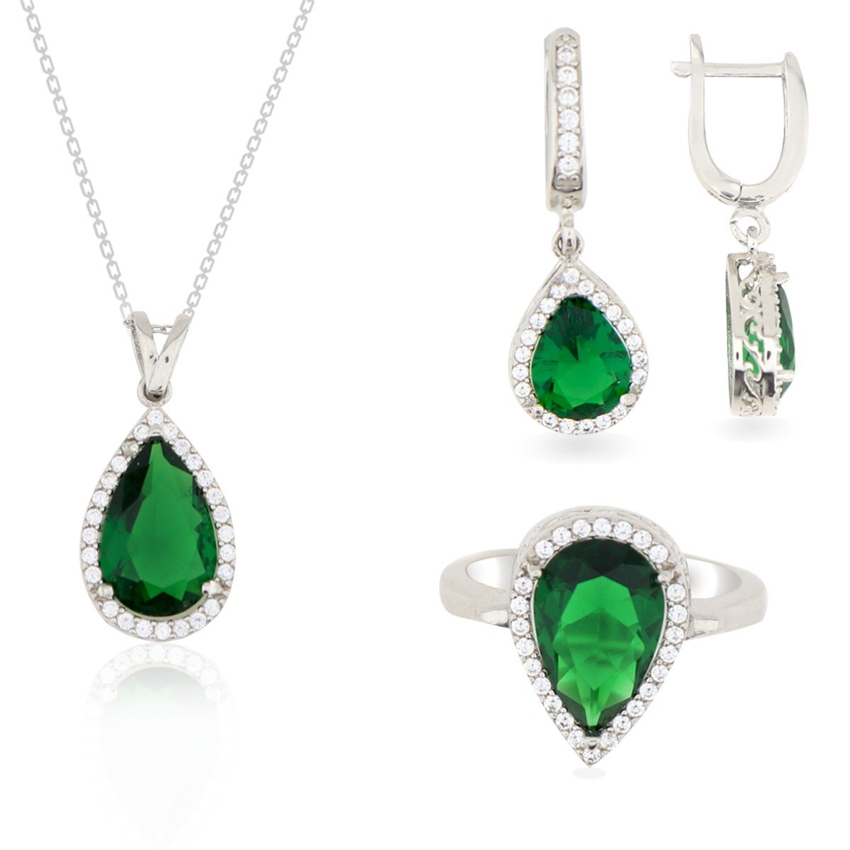 925 Ayar Gümüş Zümrüt Takı Seti