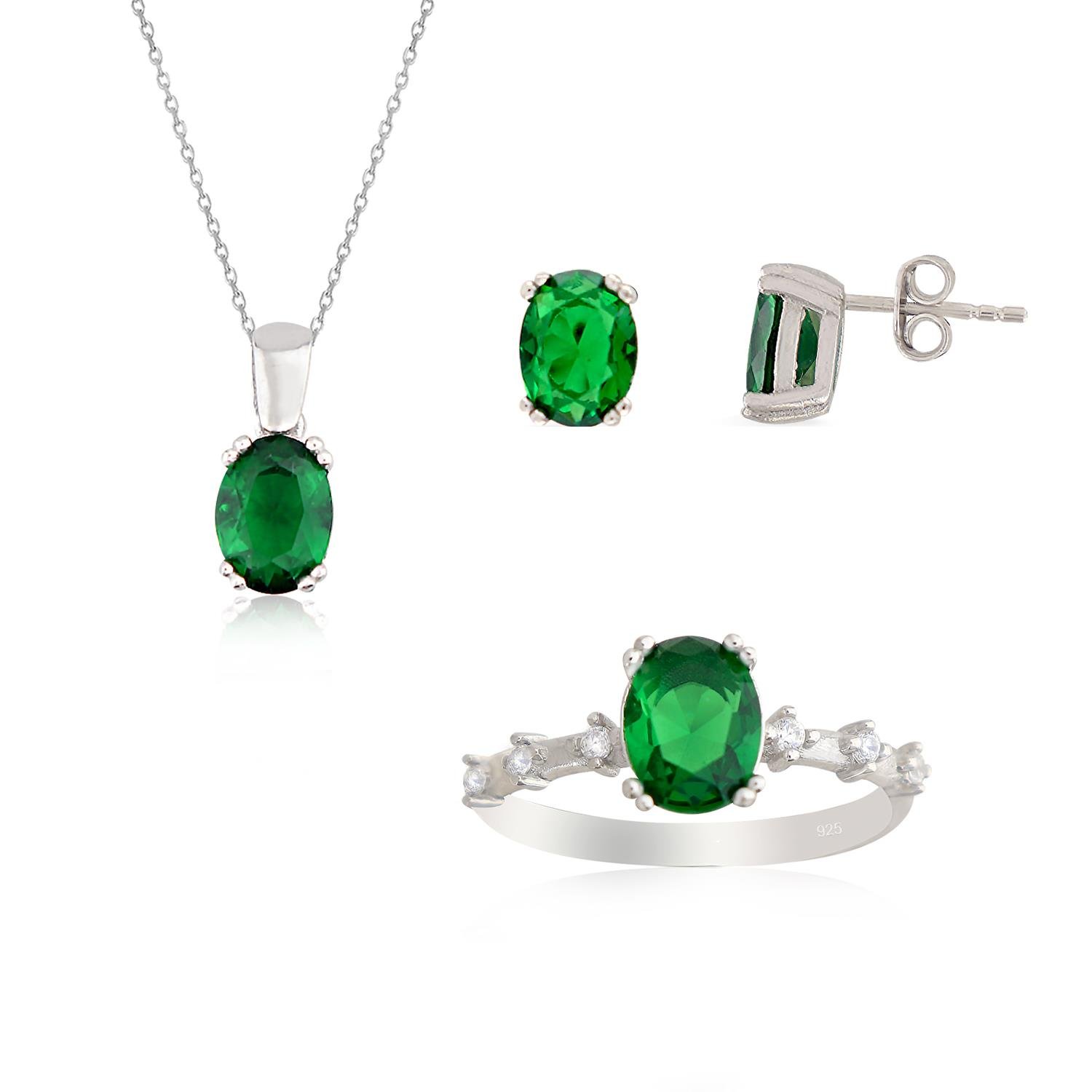 925 Ayar Gümüş Zümrüt Takı Seti