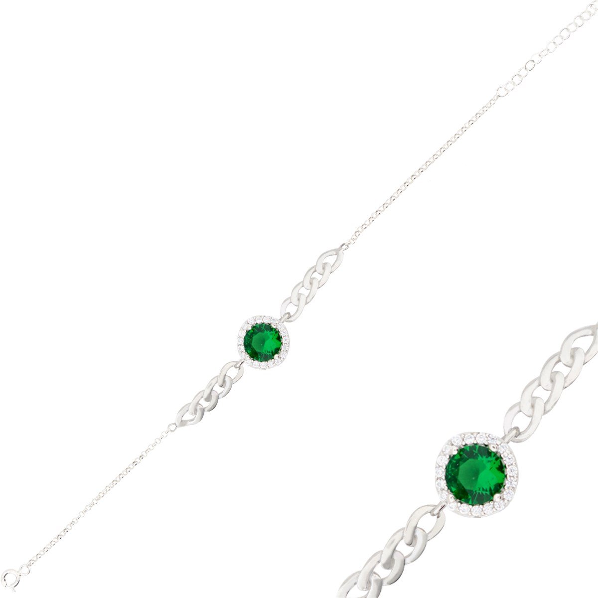 925 Ayar Gümüş Zümrüt Takı Seti Zincir Detay